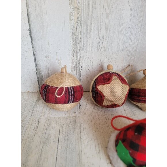Rustic woven ball Plaid star santa hat ornament Xmas set - Picture 4 of 6